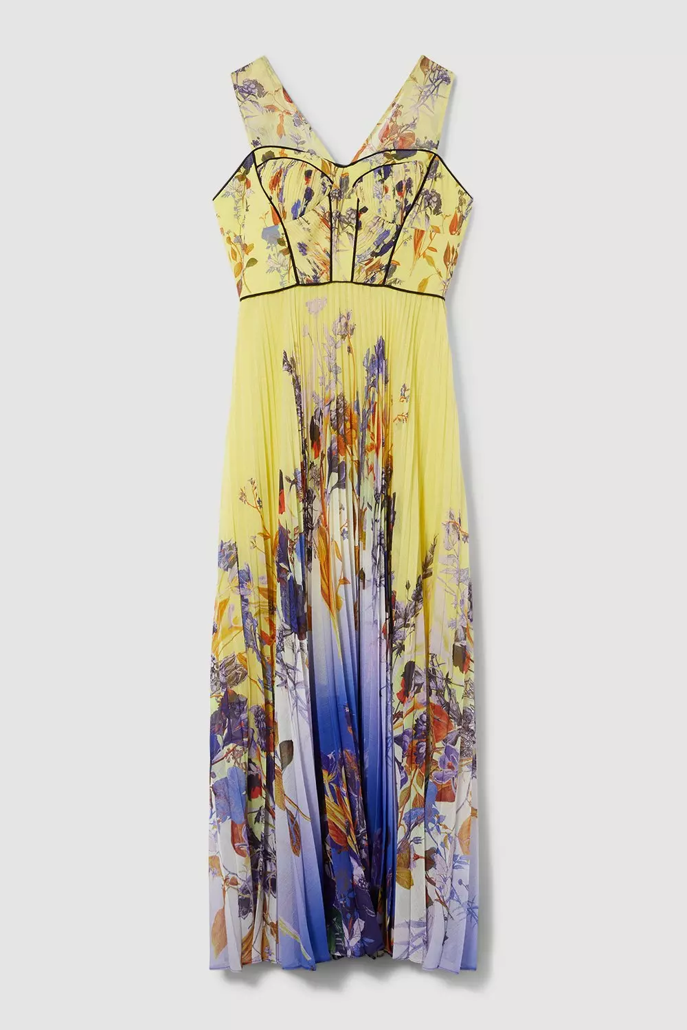 Karen millen yellow pleated floral midi dress sale