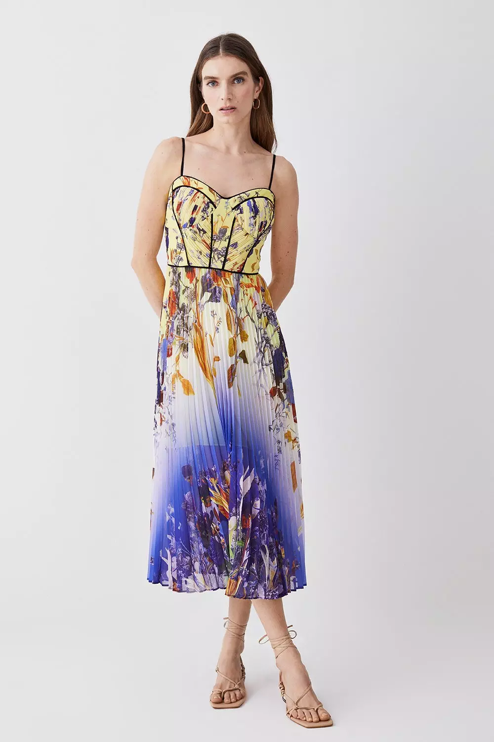 Karen millen pleated store floral midi dress