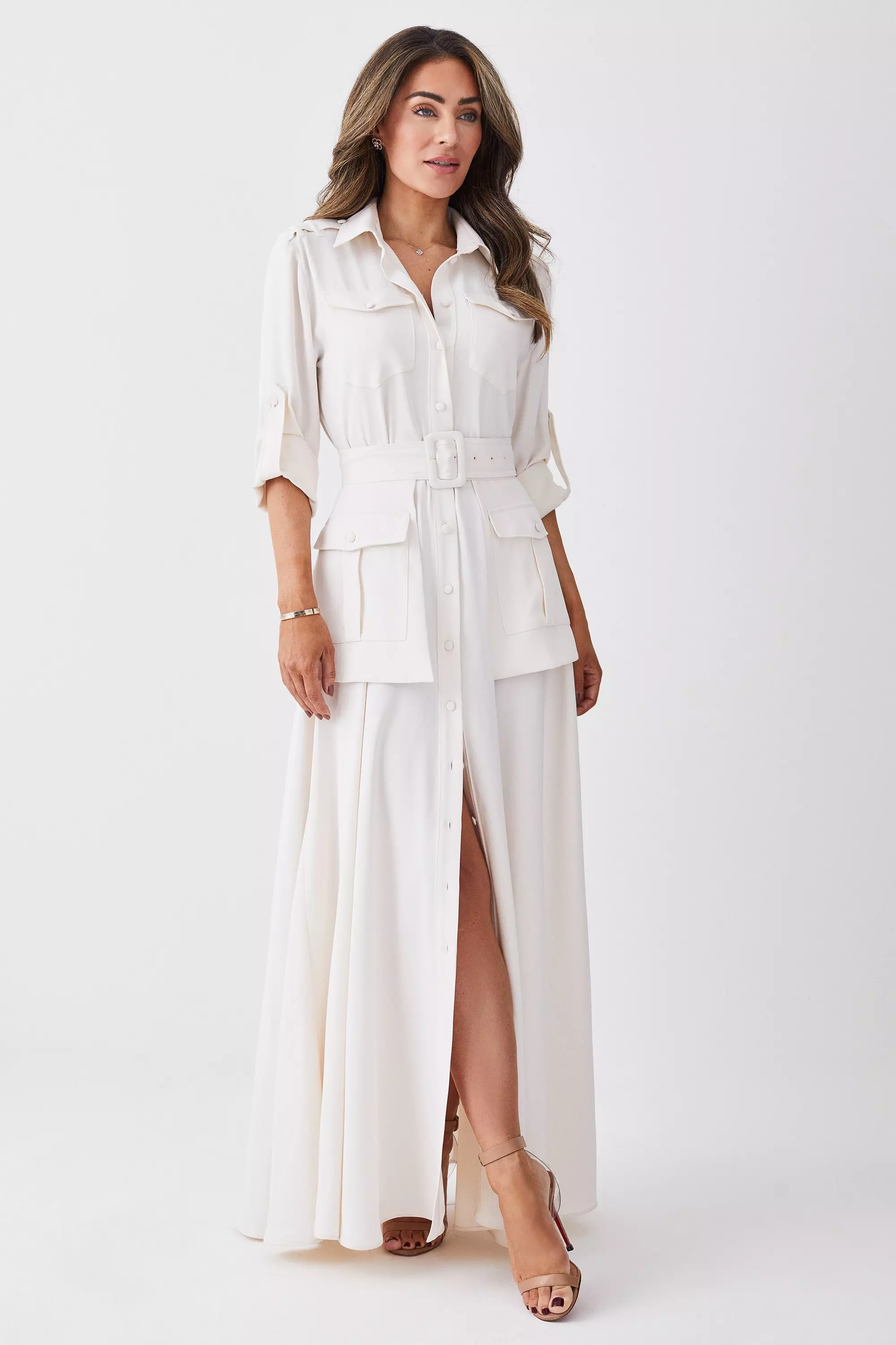 Belted maxi outlet shirt dress