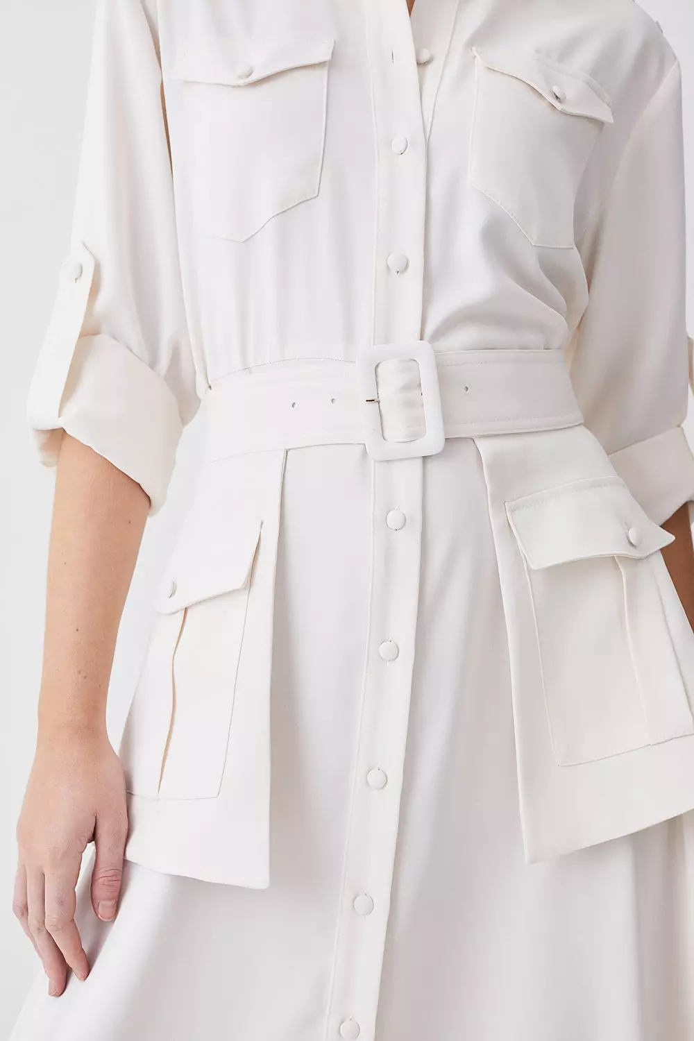 Cream Denim Belted Midi Shirt Dress - Blush Boutique