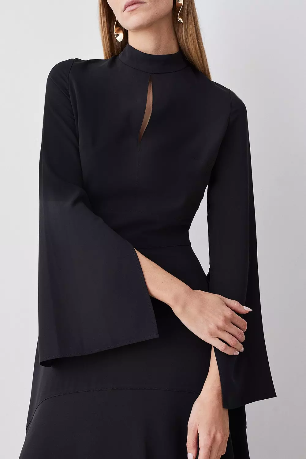 Black long sleeve high low outlet dress