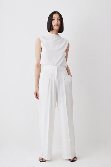 Petite Essential Tailored Wide Leg Trouser ivory