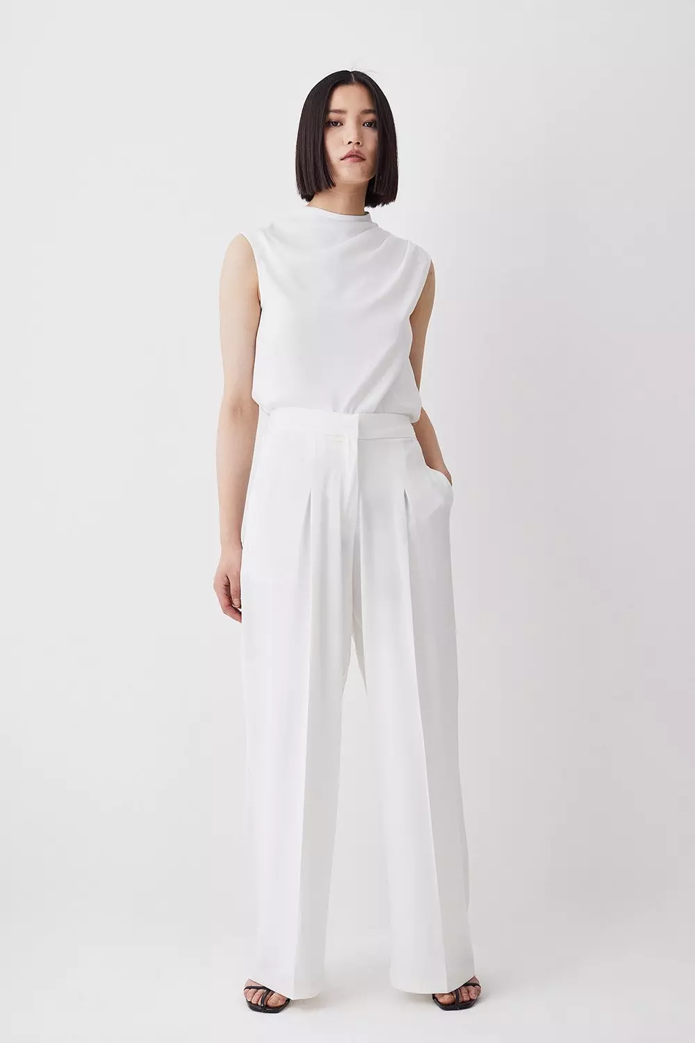 Petite wide 2024 leg white trousers