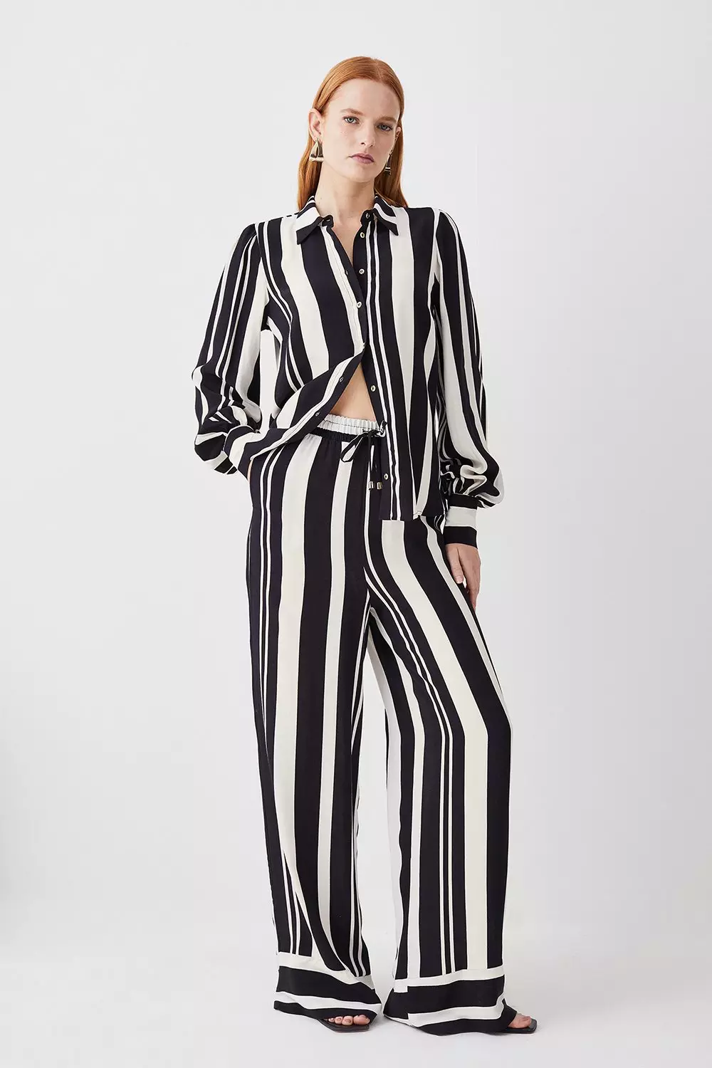 Vertical Stripe Wide Leg Pants