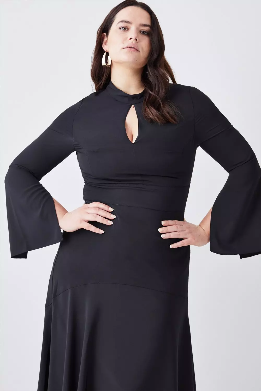 Bell sleeve long 2024 dress plus size