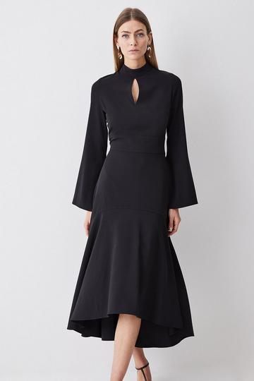 Black High Low Hem Long Sleeve Midi Dress