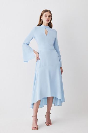 High Low Hem Long Sleeve Midi Dress pale blue