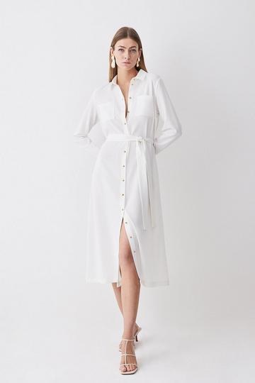 Essential Tailored Midi Shirt Dress ivory