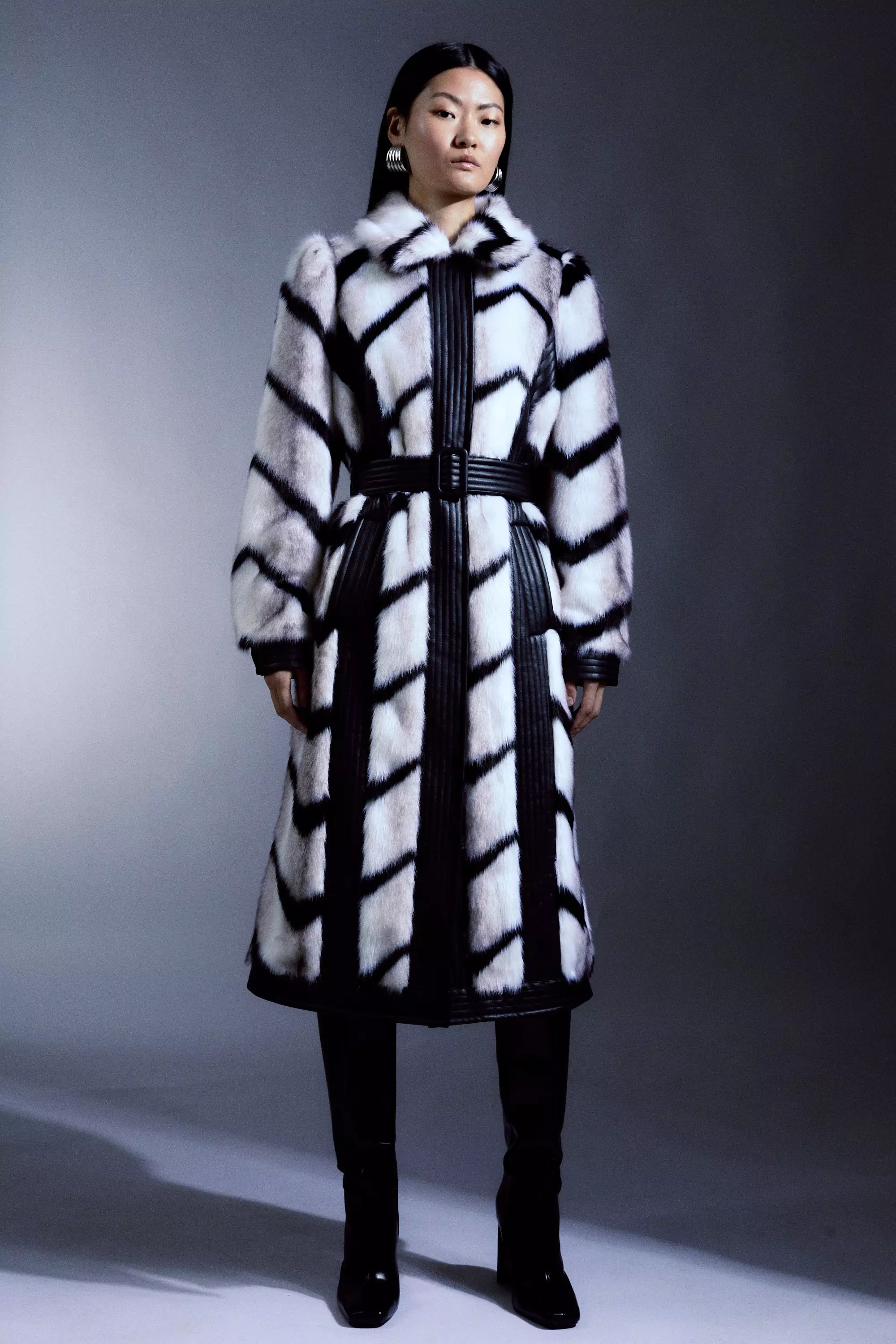 Long fur hotsell trench coat