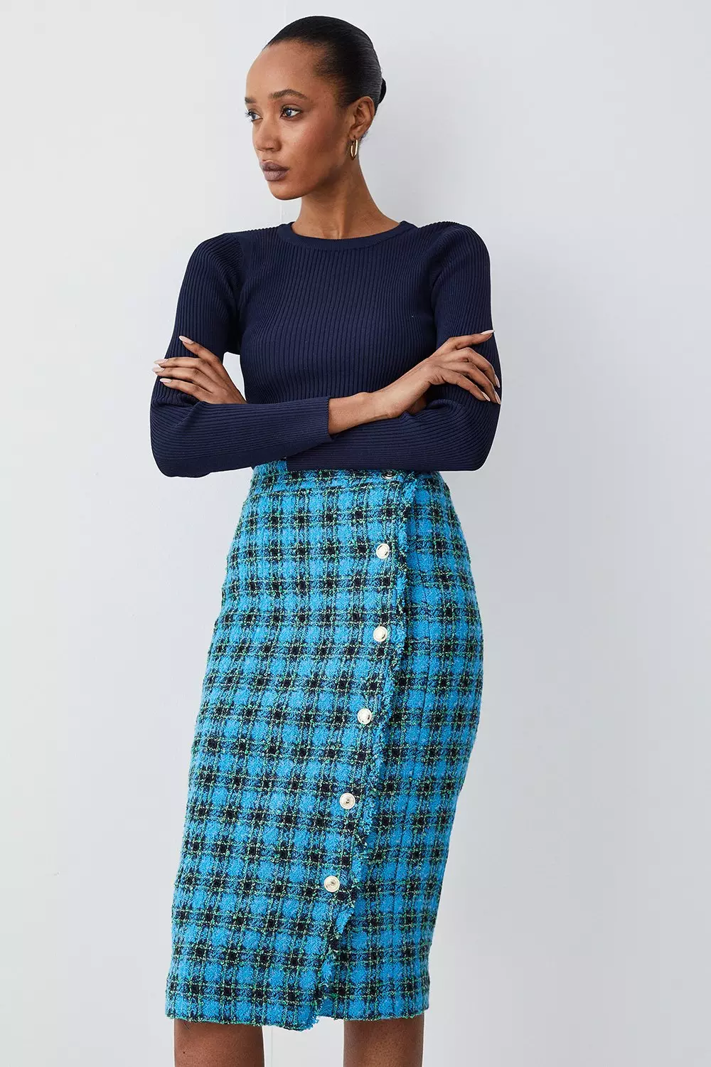 Italian Check Boucle Tailored Pencil Skirt Karen Millen