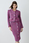 Pink Italian Check Boucle Tailored Pencil Skirt