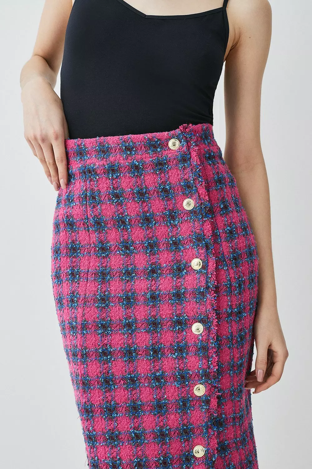 Pink check hotsell pencil skirt