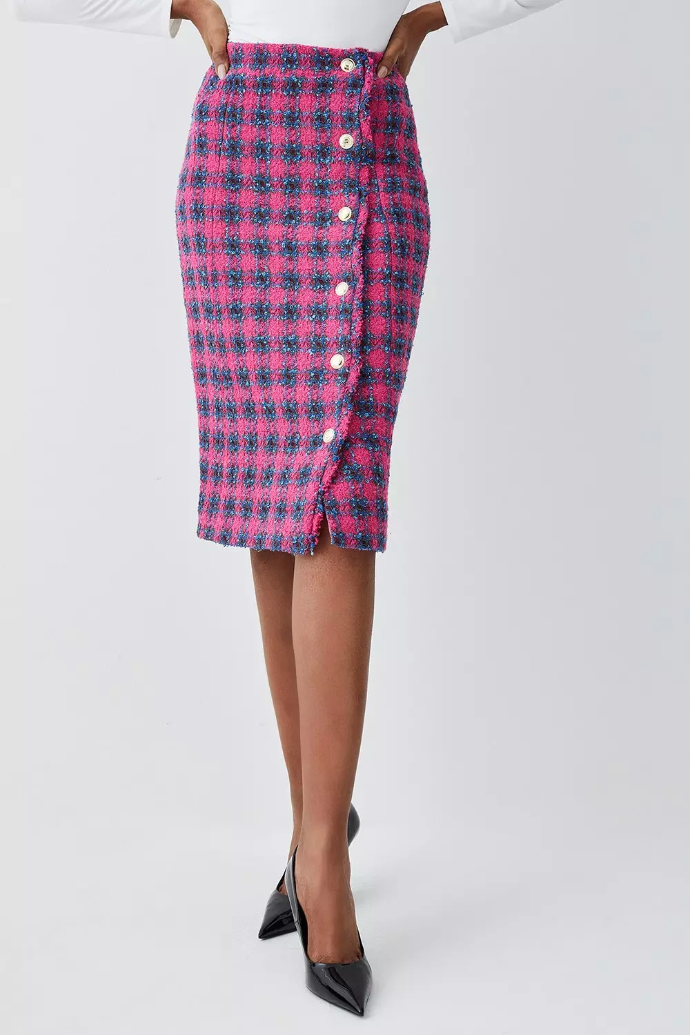 Pink check shop pencil skirt