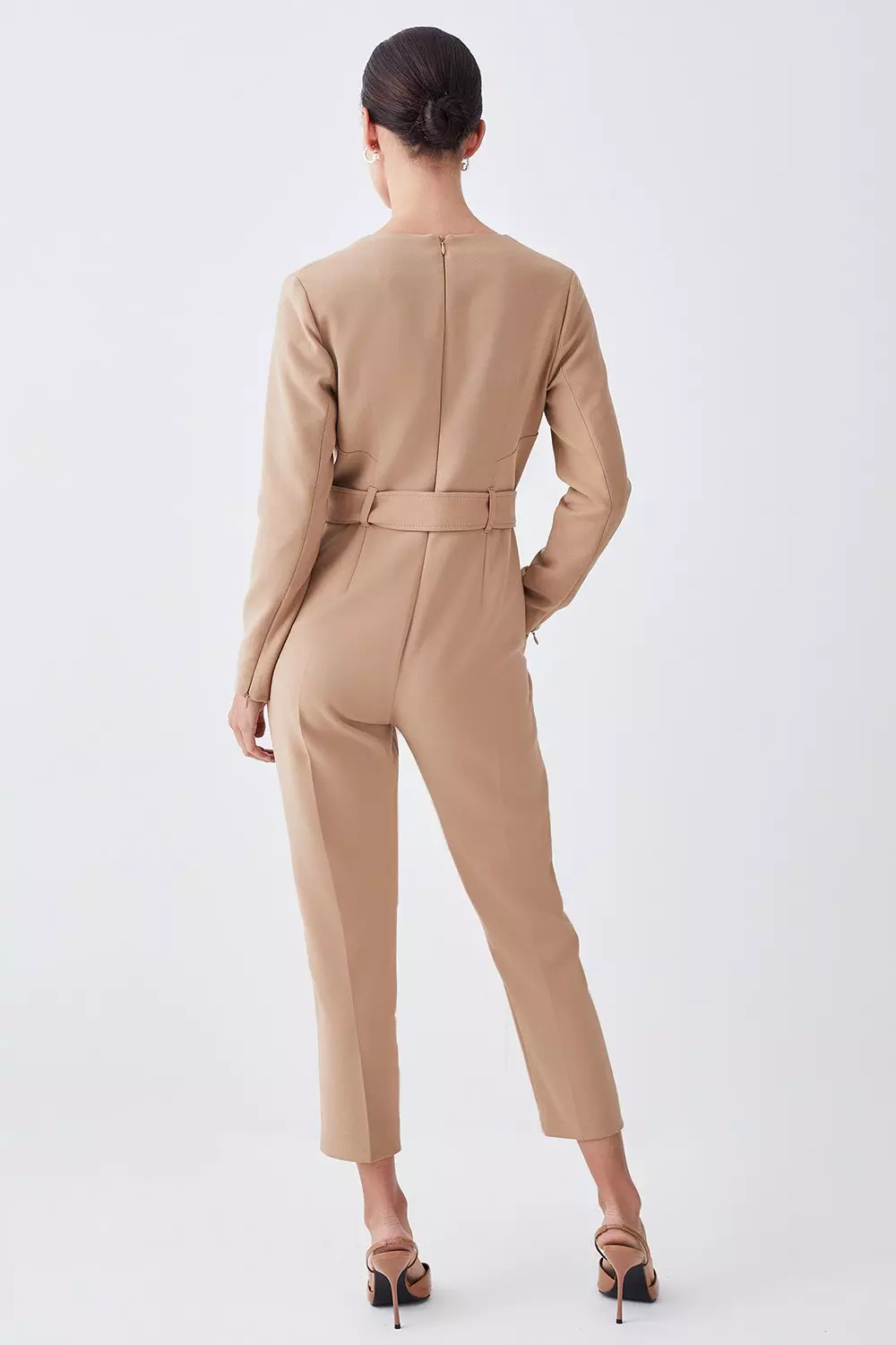 Petite Compact Stretch Button Detail Slim Leg Jumpsuit | Karen Millen