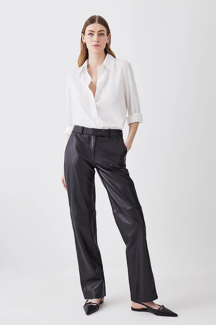 Leather Low Rise Straight Leg Pants