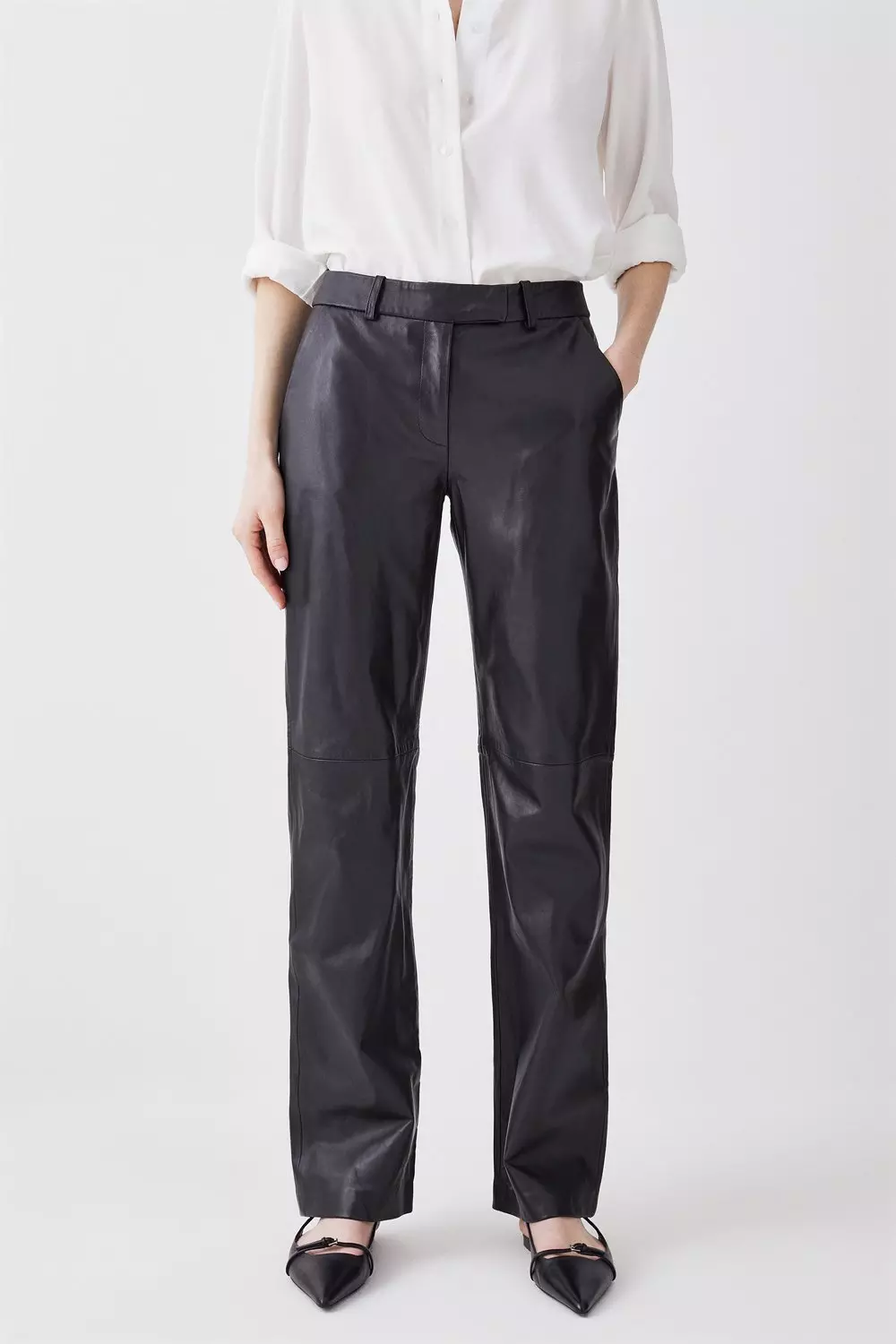 Stretch Leather Low Rise Trouser Black, Pants