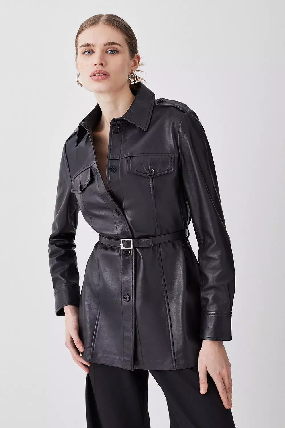 Leather 2025 belted coat