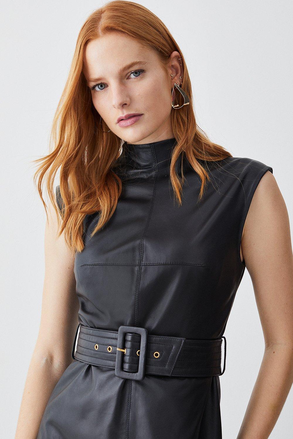 High Neck Leather Dress