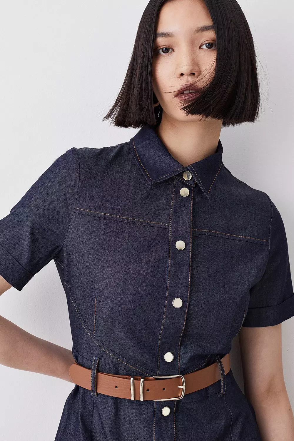 Denim belted shirt sales dress