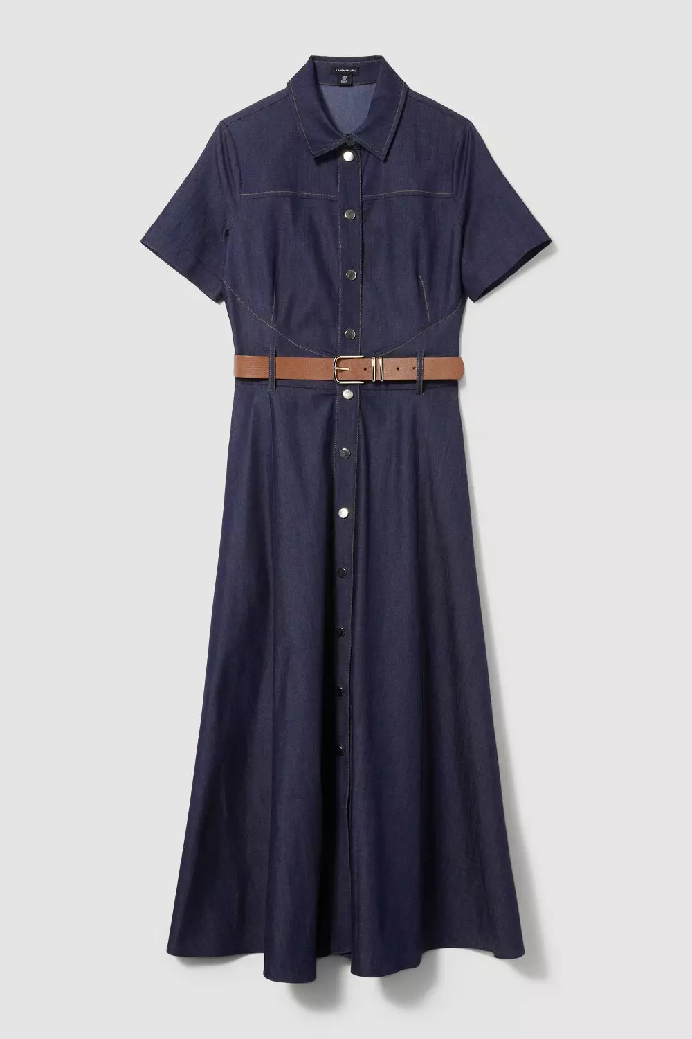 Tailored Denim Belted Midi Shirt Dress | Karen Millen