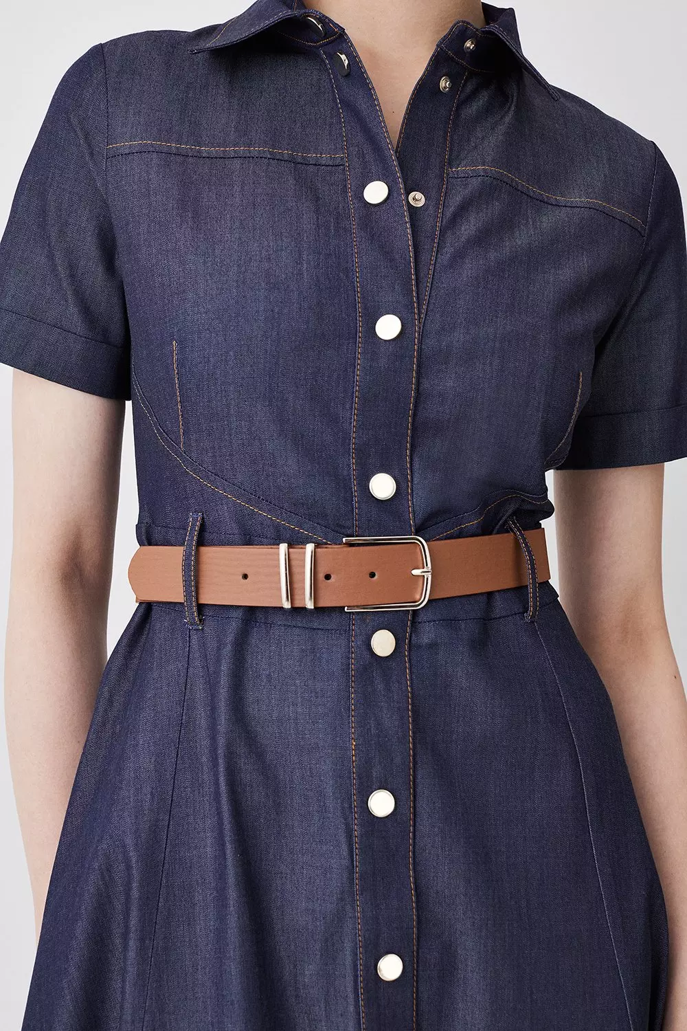 Tailored Denim Belted Midi Shirt Dress Karen Millen