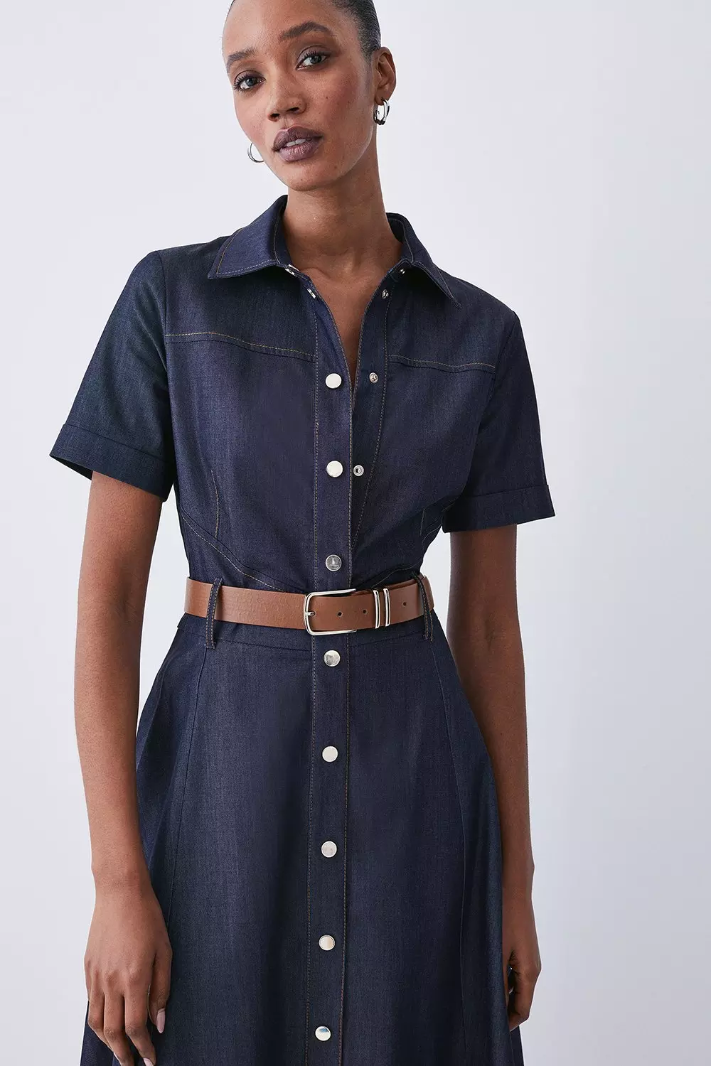 Women's belted midi outlet shirt dress with pocket