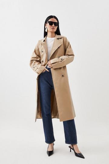 Camel Beige Relaxed Sleeve Belted Trench Coat