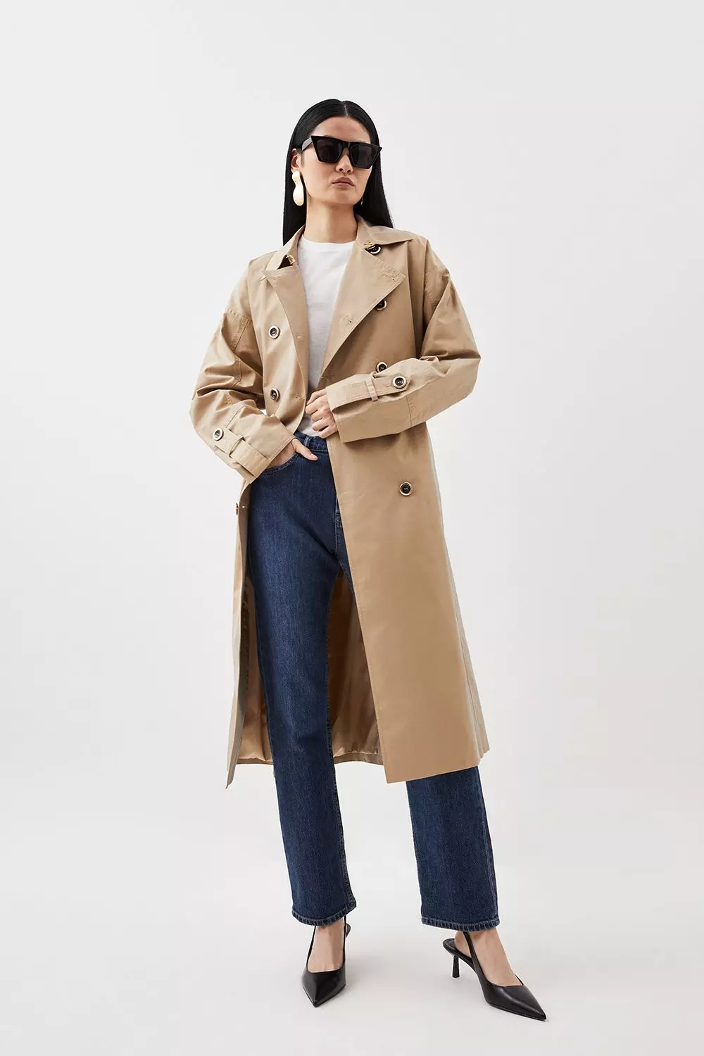 Relaxed Sleeve Belted Trench Coat Karen Millen