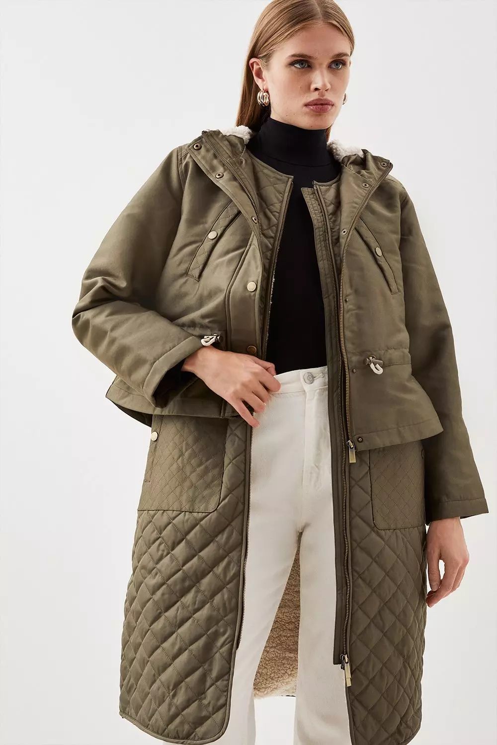 Khaki longline best sale puffer jacket