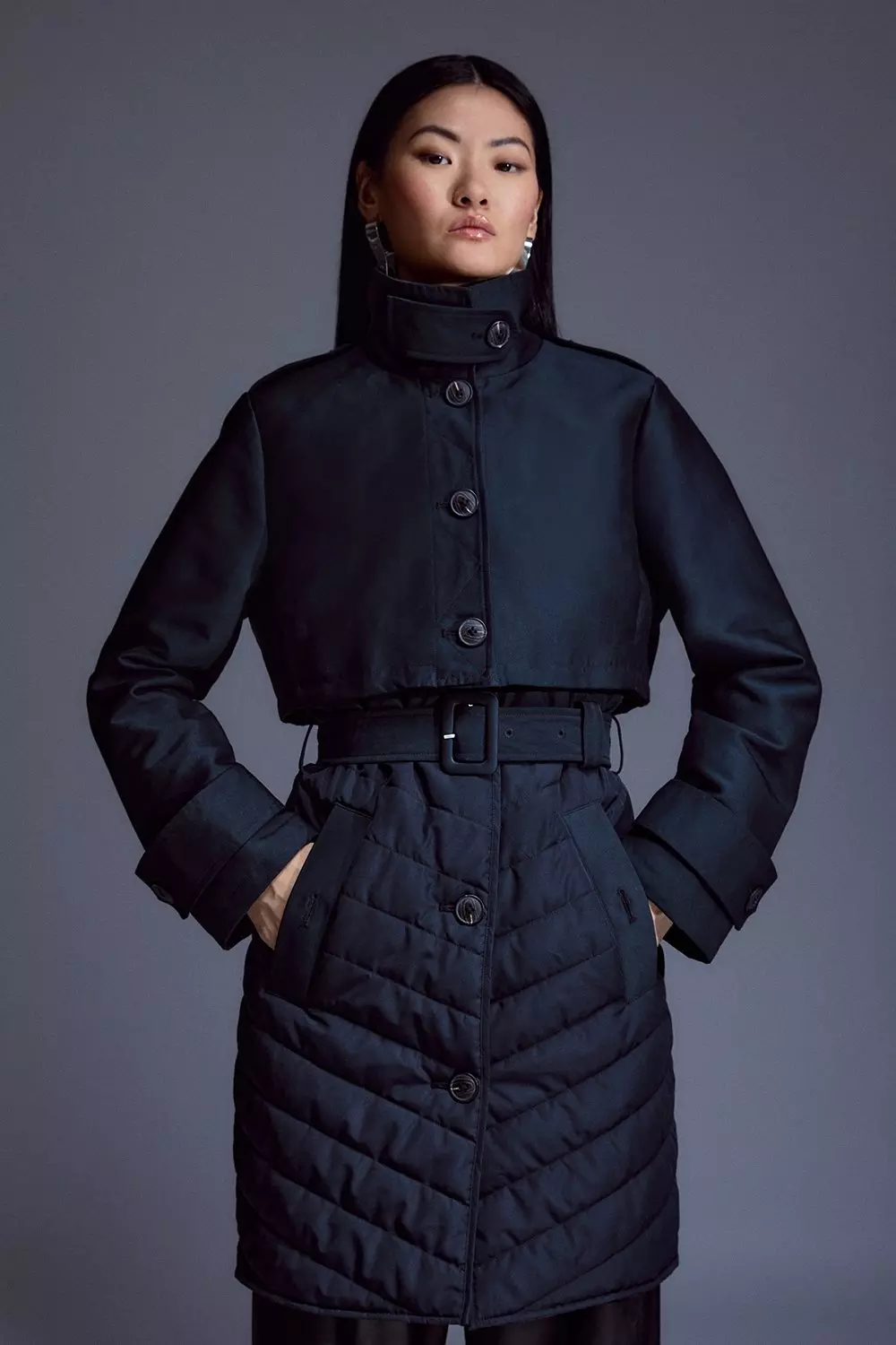 Quilted trench jacket discount with detachable hood