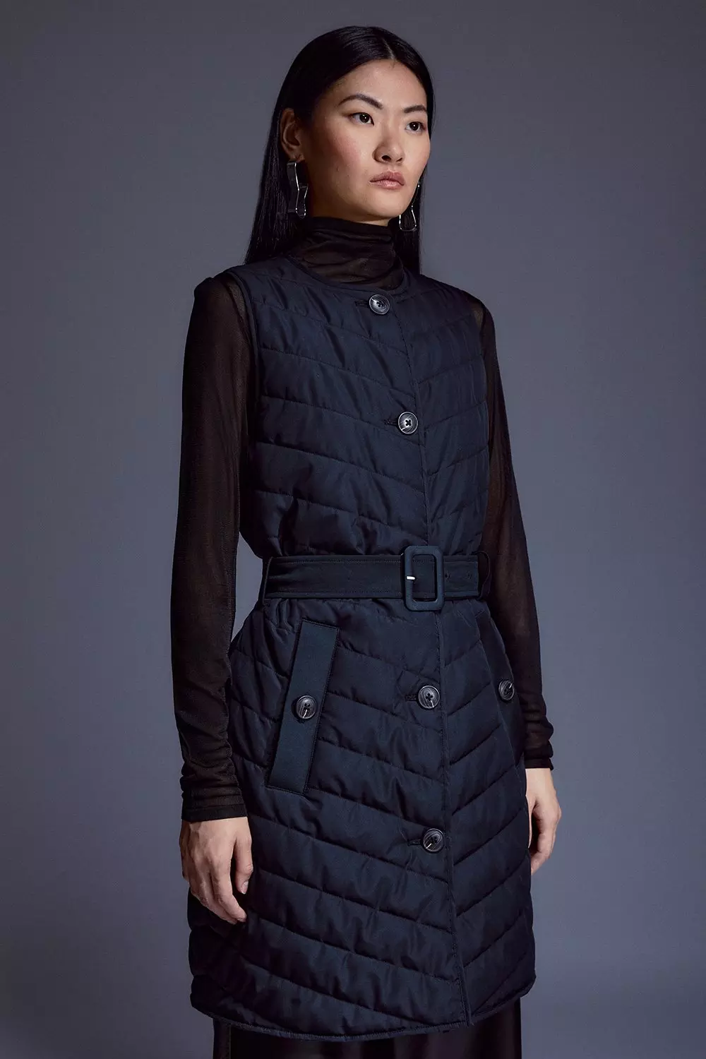 Black lightweight hot sale padded longline coat