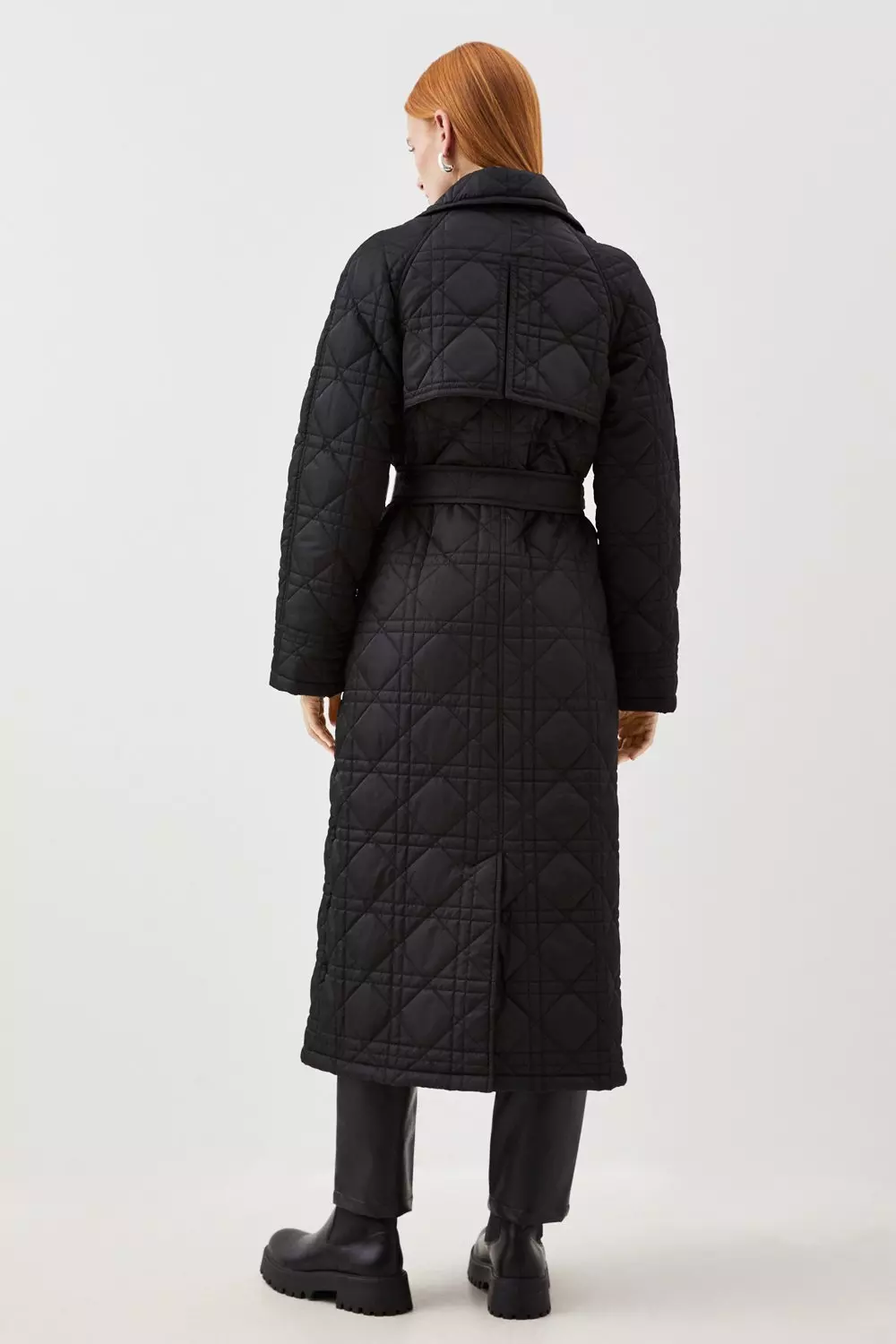 Diamond Quilt Contrast Binding Belted Trench Coat | Karen Millen