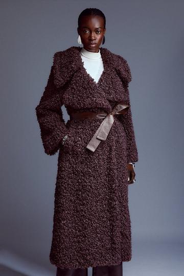 Tall Belted Teddy Midi Coat chocolate
