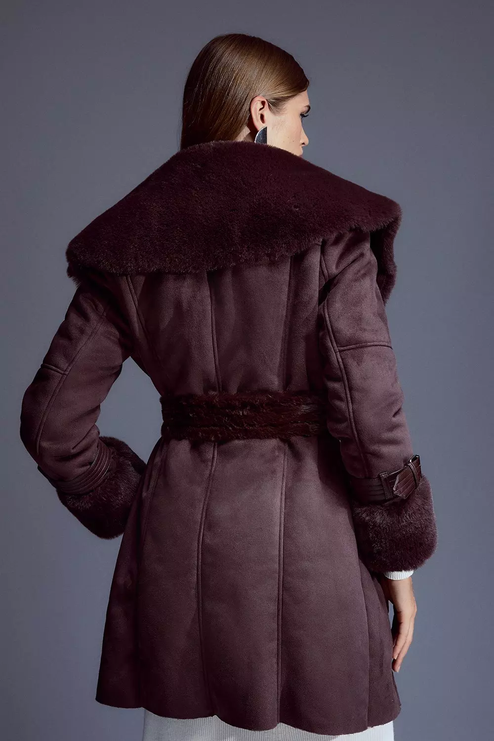 Ever New Curve faux fur collar coat with cuffs in chocolate