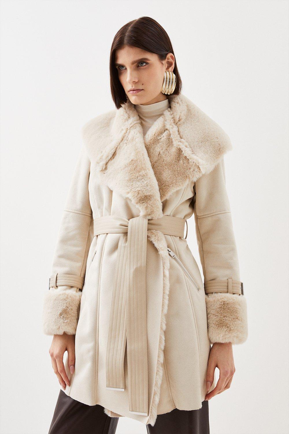 Cream coat hot sale with fur