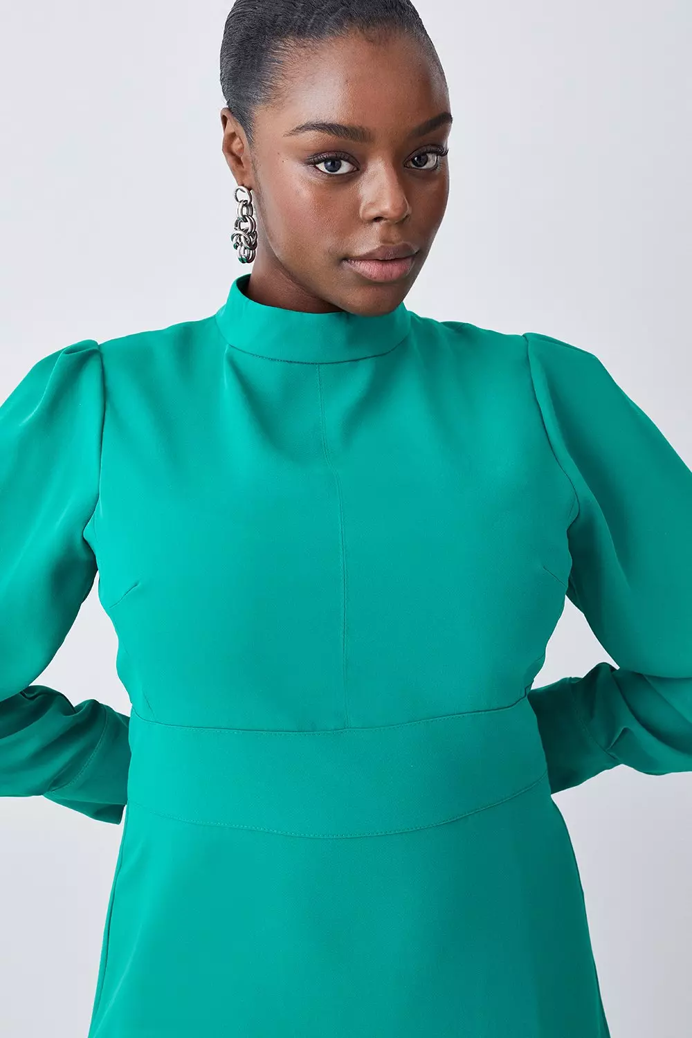 Green high neck midi dress hotsell