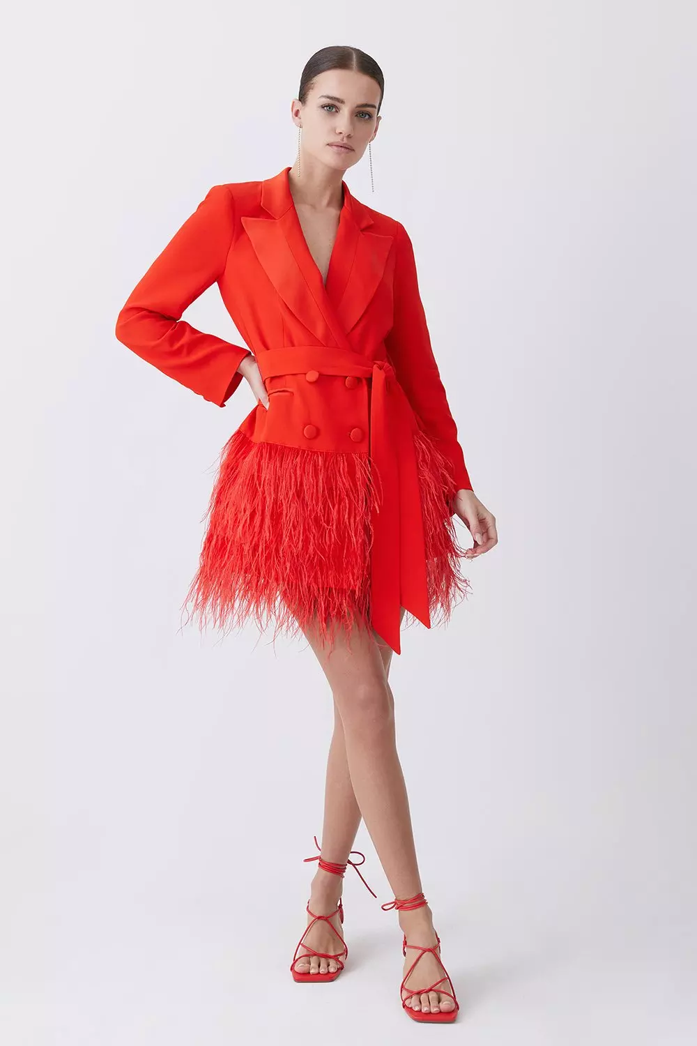 Quilla Red Feather Crystal Sleeve Backless Blazer Dress – Miss Circle