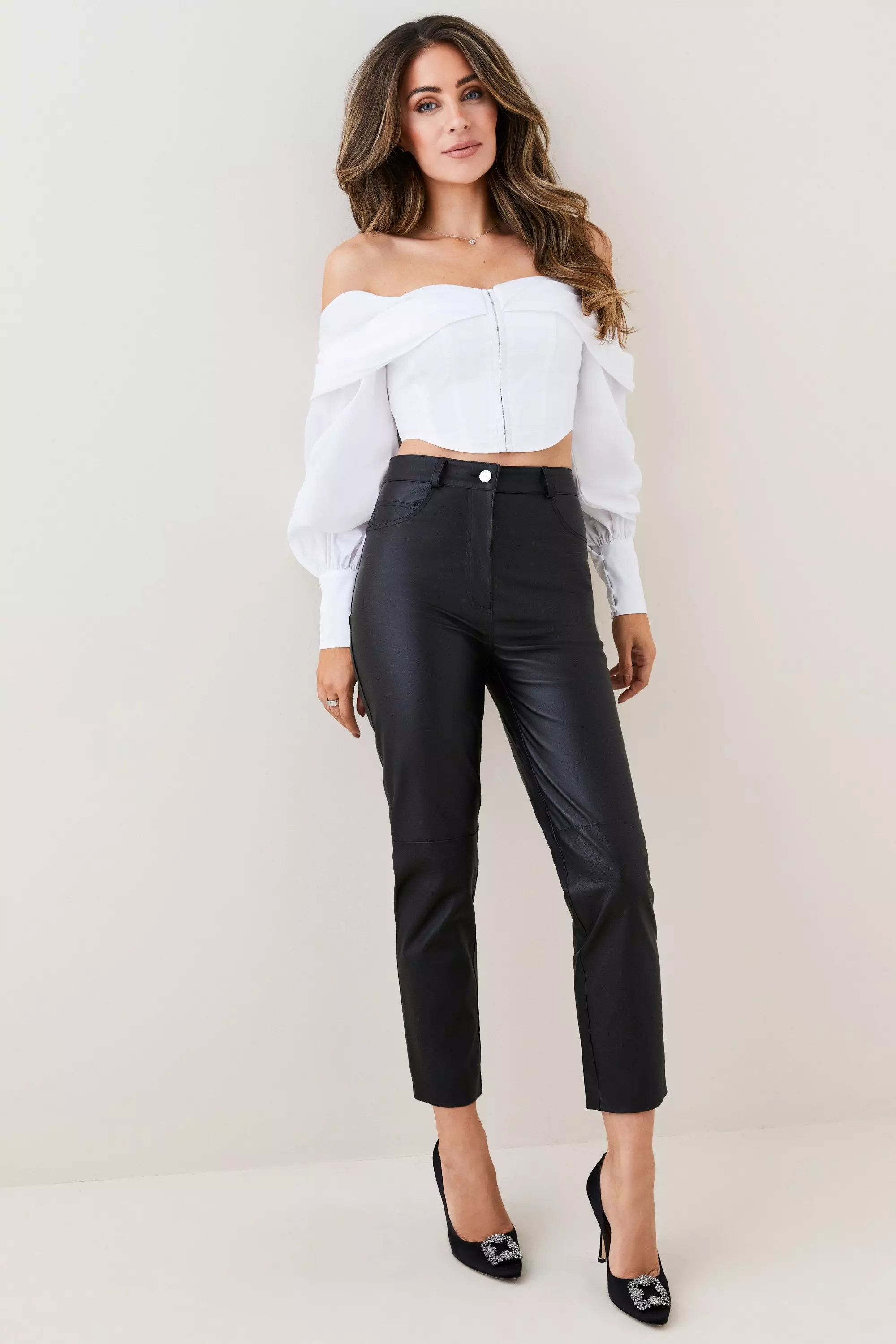 Lydia Millen Petite Leather Slim Leg Trousers | Karen Millen