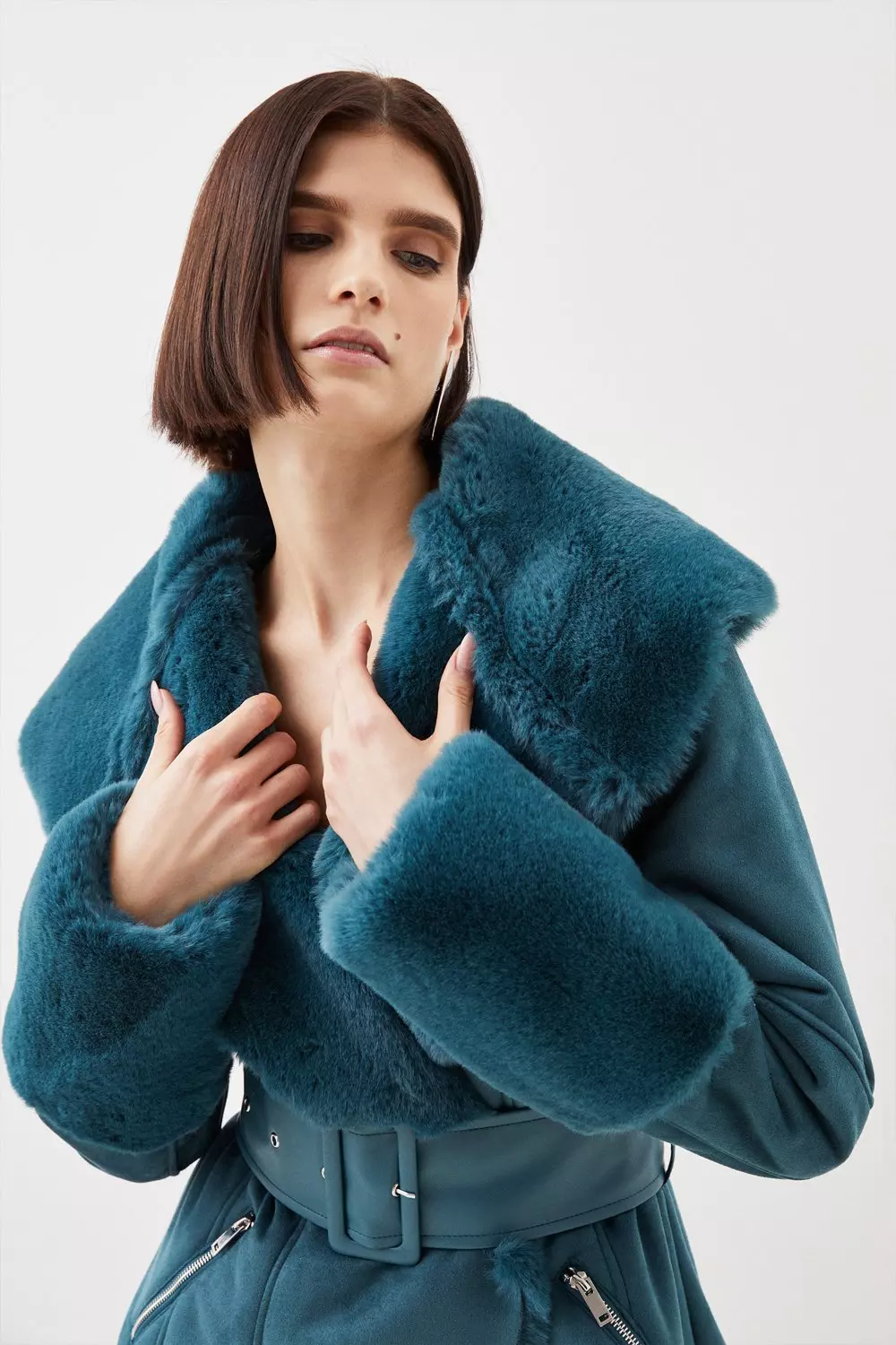 COS Belted Faux Fur Coat in BRIGHT BLUE