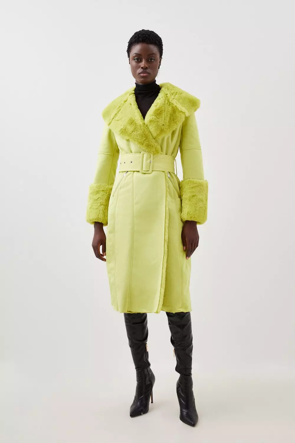 Lime faux fur coat sale