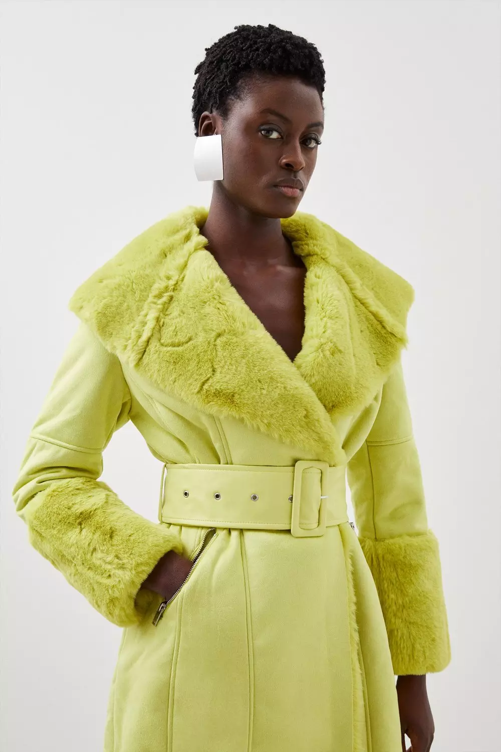 Lime faux fur coat sale