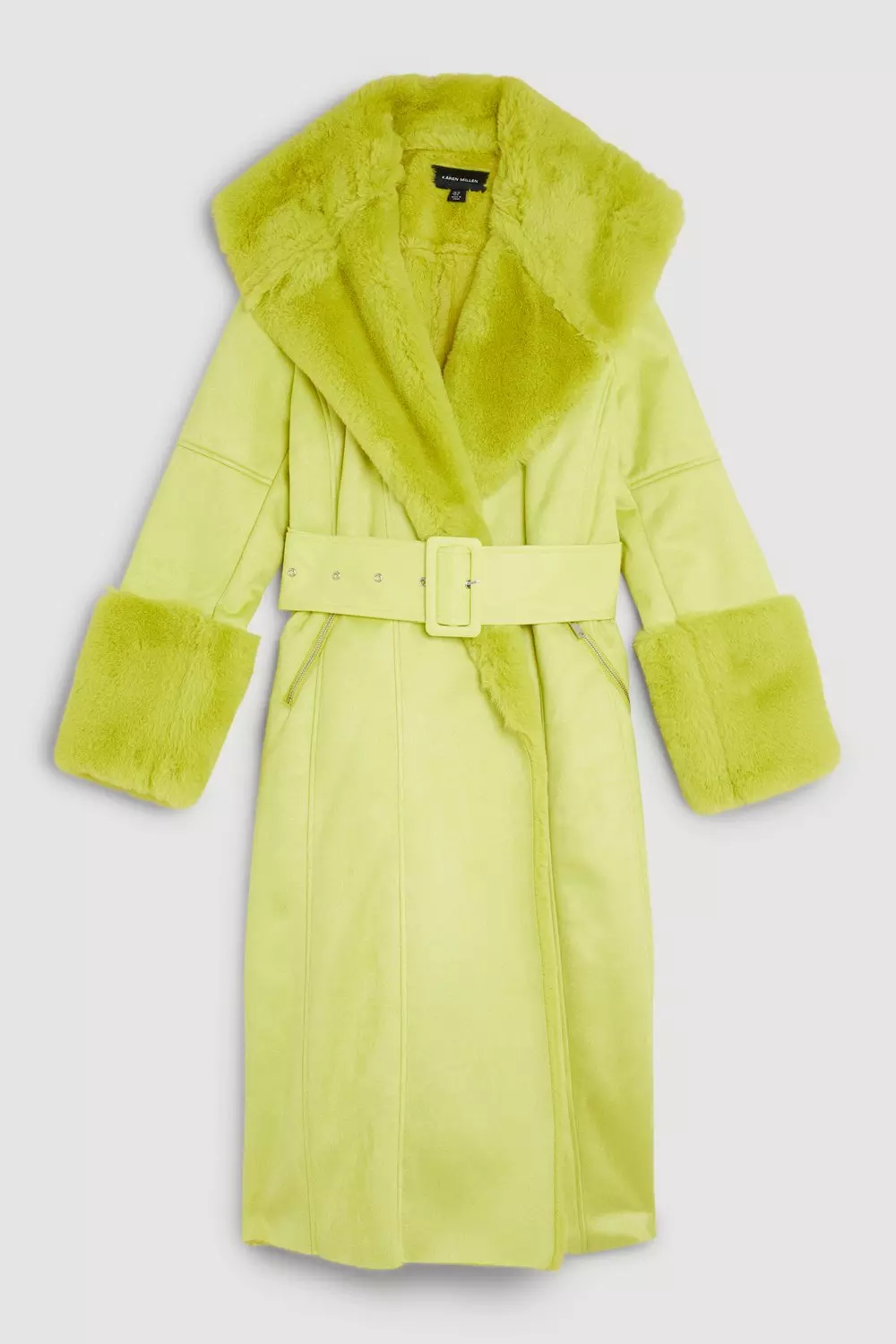 Topshop yellow faux store fur trim coat