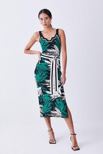 Palm Jacquard Knit Midi Dress multi