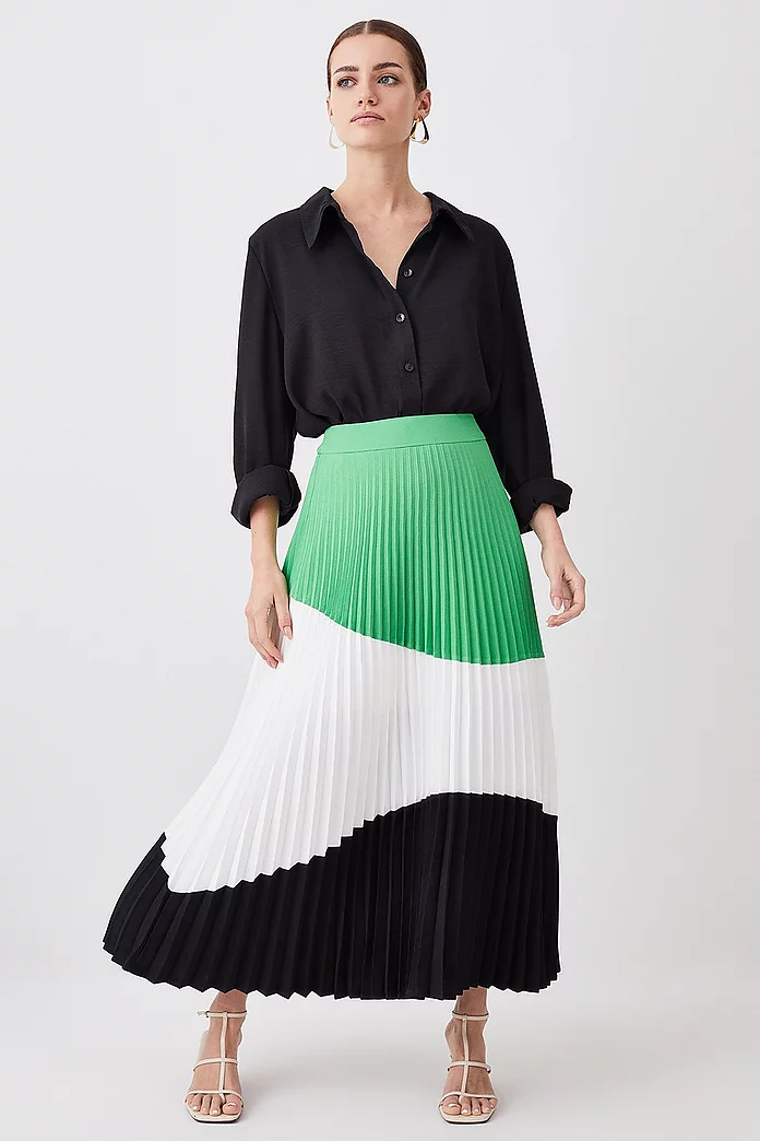 Eigenaardig Vier Weggooien Petite Color Block Pleated Woven Skirt | Karen Millen