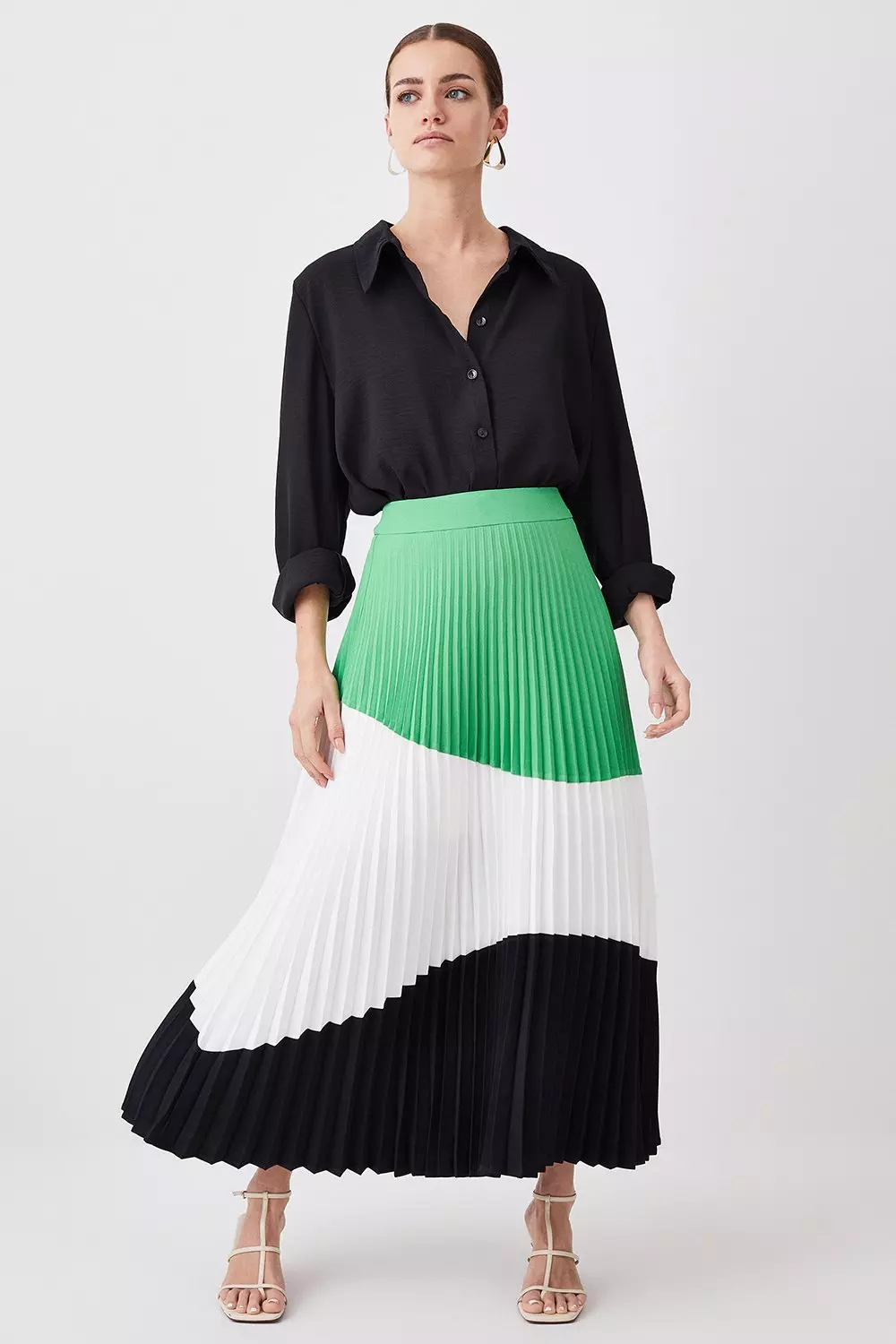 Petite Color Block Pleated Woven Skirt Karen Millen