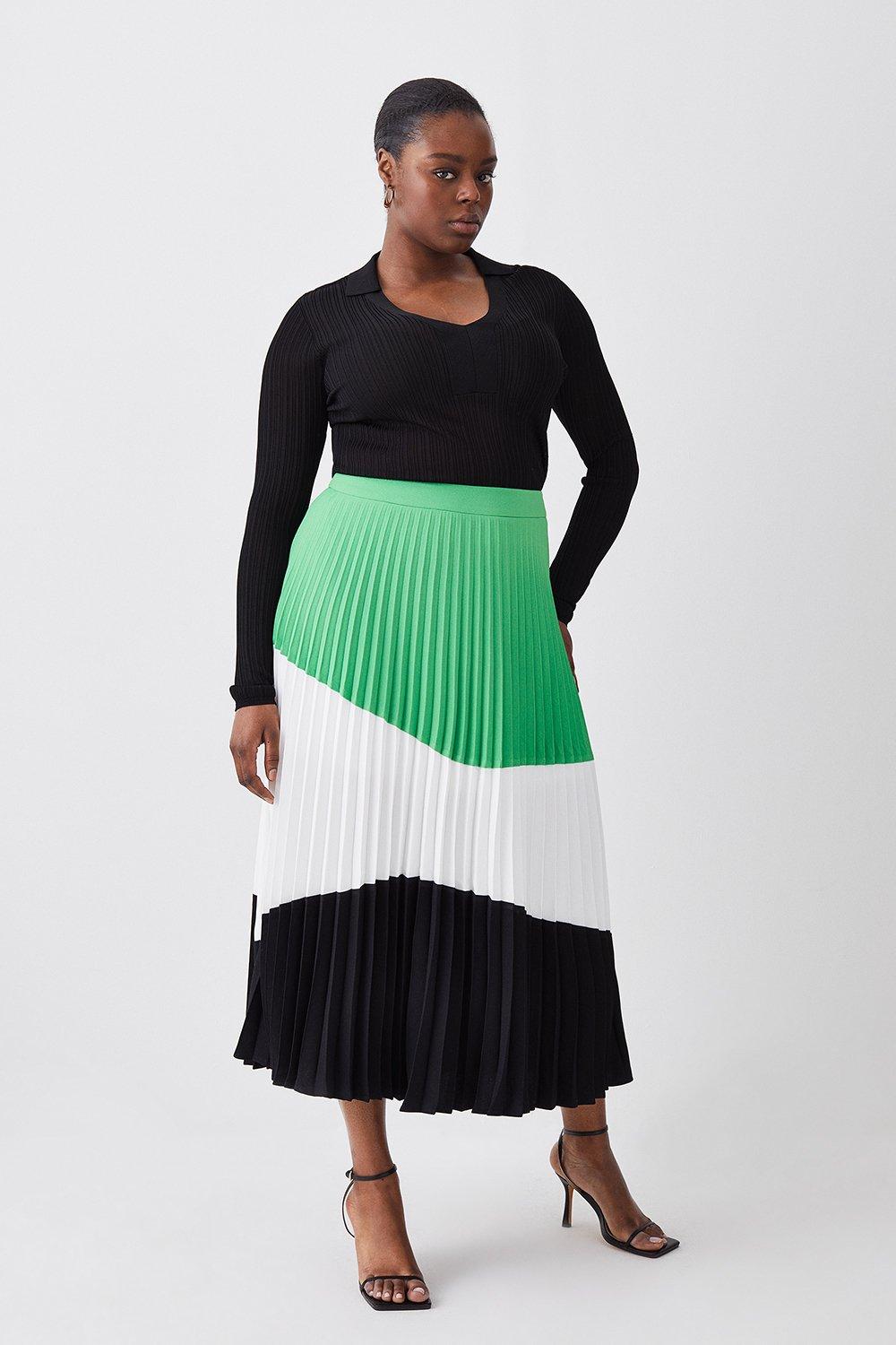 Pointer Færøerne Arthur Plus Size Colour Block Pleated Woven Skirt | Karen Millen