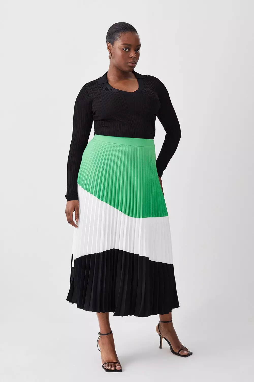 Plus Size Color Block Pleated Woven Skirt