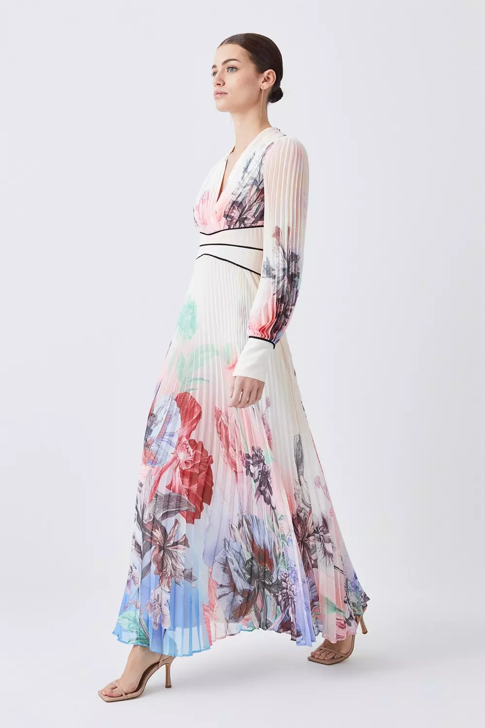 Little mistress pleated floral maxi clearance dress