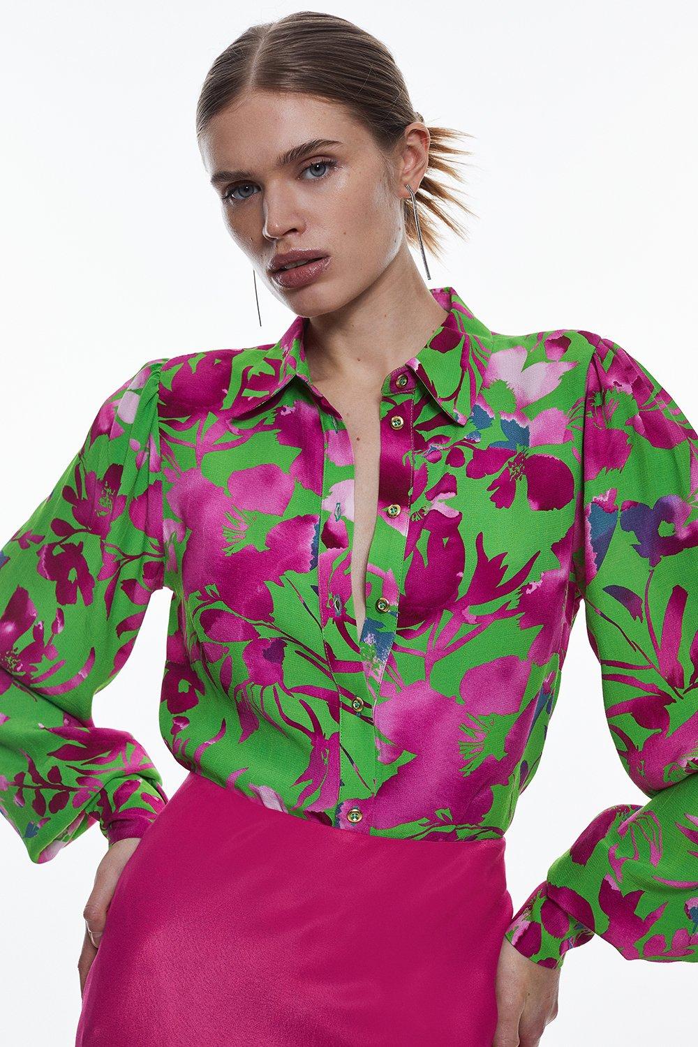 Silhouette Floral Woven Shirt | Karen Millen