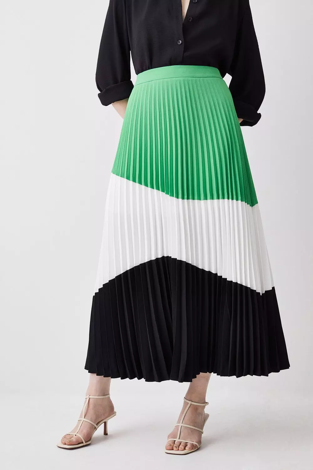 Color Block Pleated Woven Skirt | Karen Millen